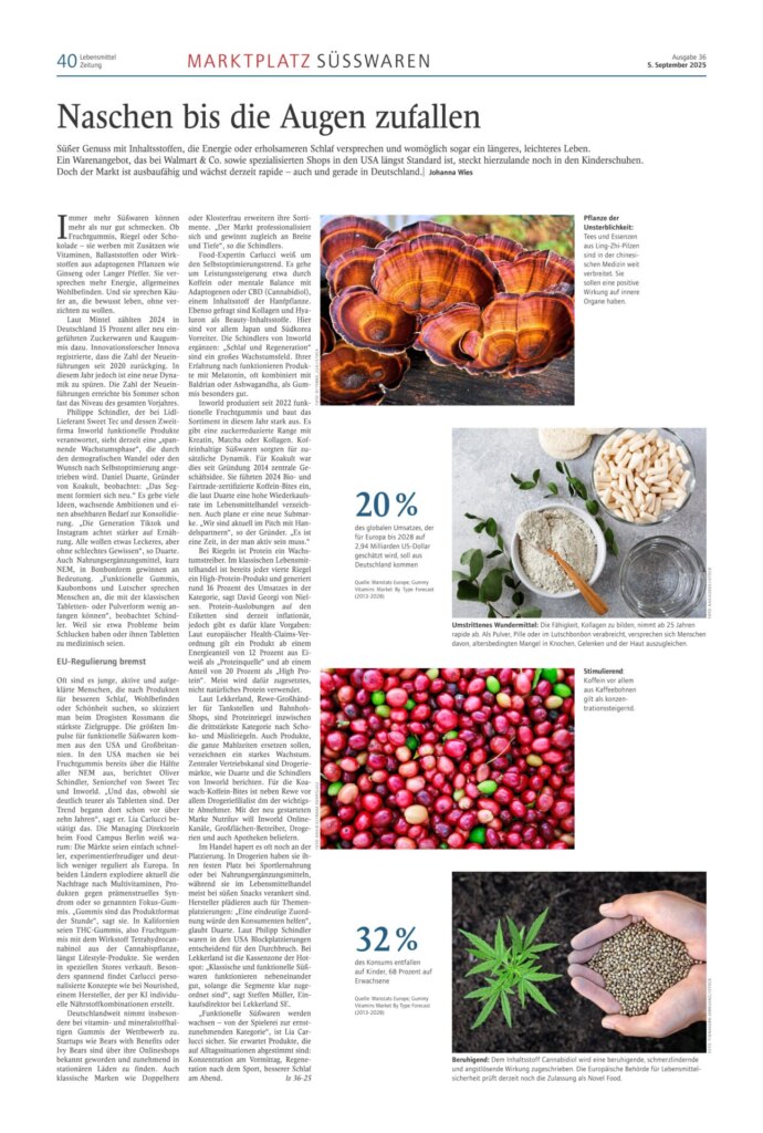 Journalistin Johanna Wies: Analyse vom Segment der funktionellen Süßwaren für die Lebensmittel Zeitung.